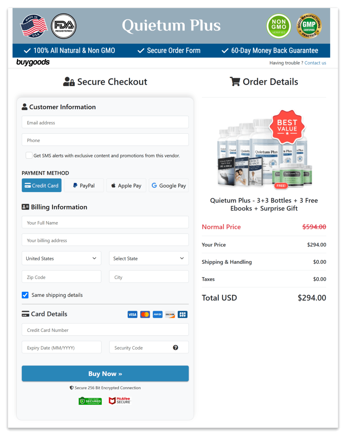 Quietum Plus Secure Checkout Page